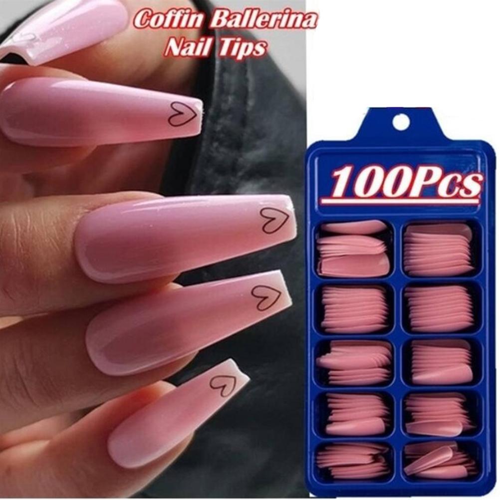 100PcsBox Coffin Ballerina False Nail Tips Full Cover Nails Tips DIY Acrylic Nail Art 10 Sizes