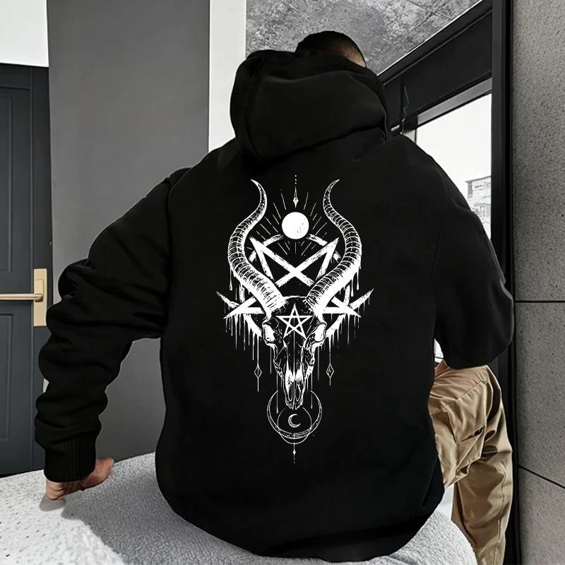Men's Gothic Hoodies Demonic Horror Face Print Sweatshirt Streetwear Autumn Winter Male Top Casual Pullover 666 & Inverted Cross