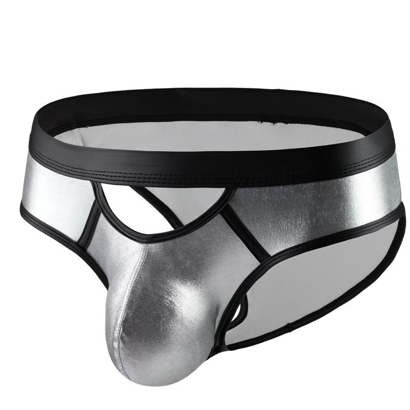 Męska seksowna bielizna penis erotyczny sztuczna skóra zabawne majtki otwarty krok sakiewka męskie majtki gejowskie majtki
