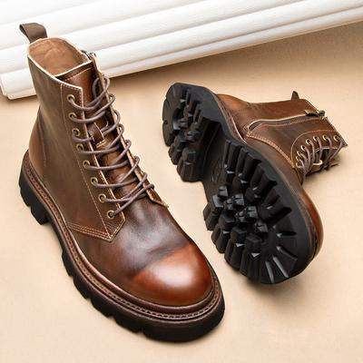 Martin Boots Men'S High-Top British Retro Leather Thick-Soled Heightening Soft Leather Boots Season Zipper Tooling Boots Non-Slip