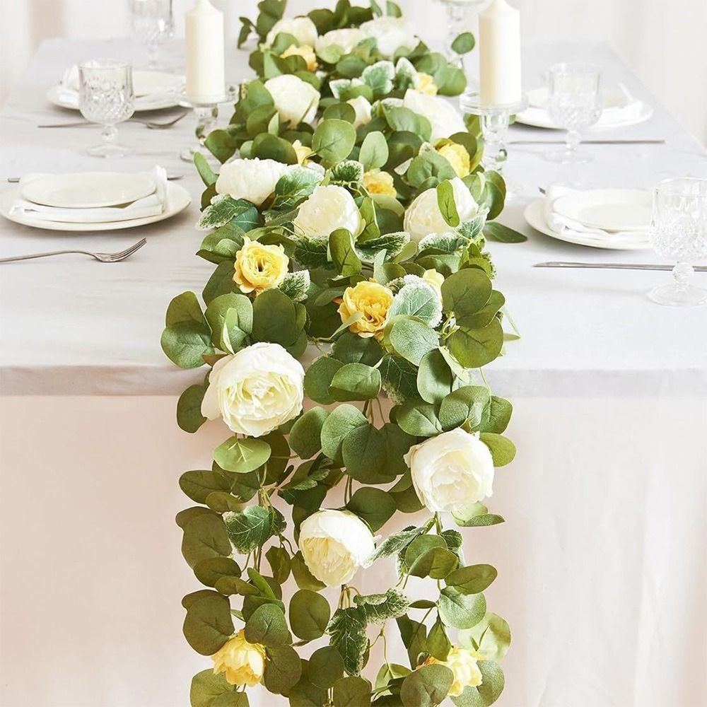 Green Eucalyptus Leaves Artificial Poeny Vine Plant Wall Decorative Flower Bar Decoration