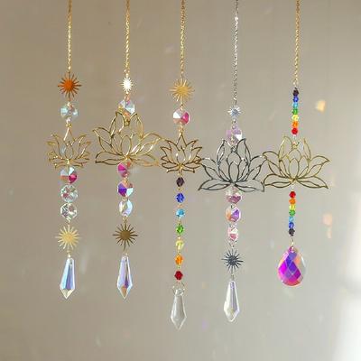 Crystal Lotus Hanging Wind Chimes Stained Glass Suncatcher Sun Catcher Room Decor Garden Decor Aesthetic Landscape Wind Bell