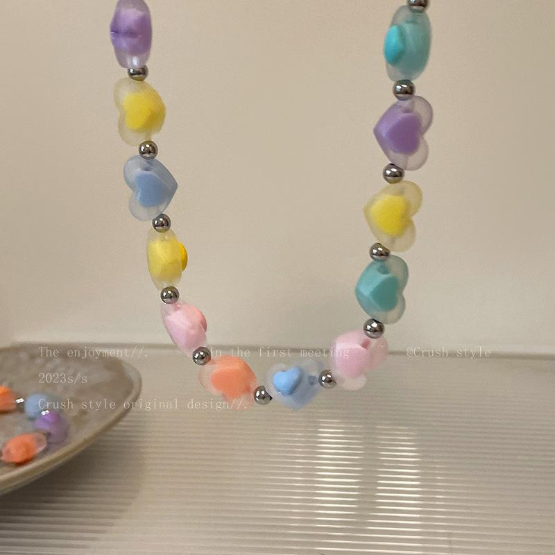 Rainbow color love resin bracelet women's temperament versatile girlfriend student hand rope niche design jewelry
