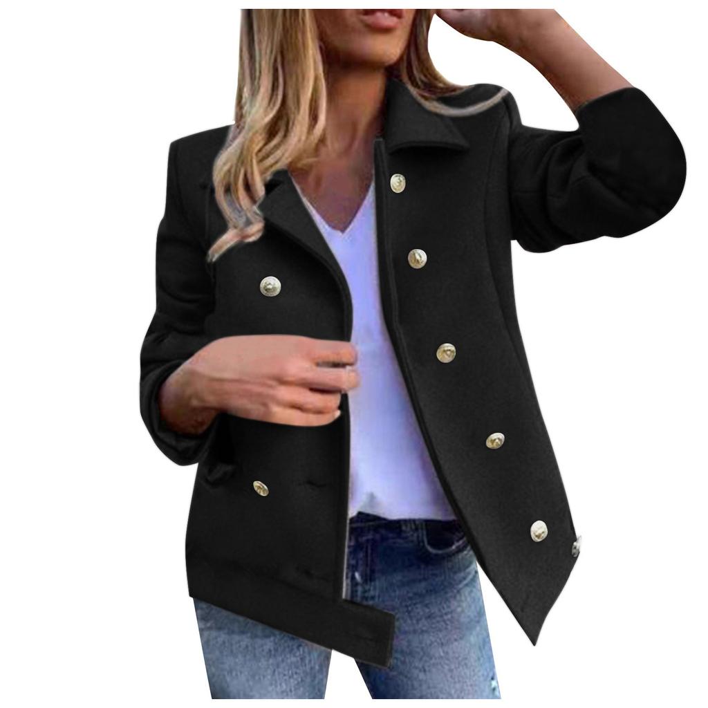 Women's Fashion Temperament Solid Color Slim Fit Double Breasted Suit Top Jacket