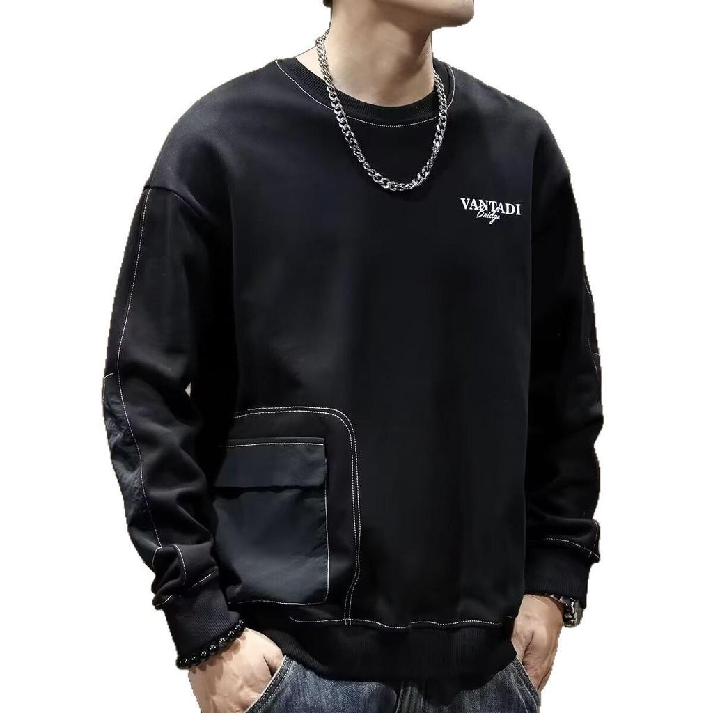Men's Black Long-Sleeve Round-Neck Sweatshirt - Comfortable, Versatile, New Spring/Autumn Arrival