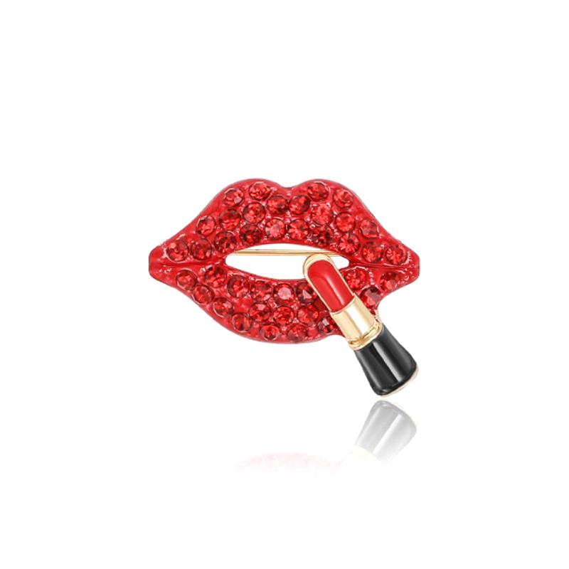 [HF](HS)1Pc Fashion Sexy Lipstick Red Lips Rhinestone Brooches For Women Clothing Coat Accessories Gifts