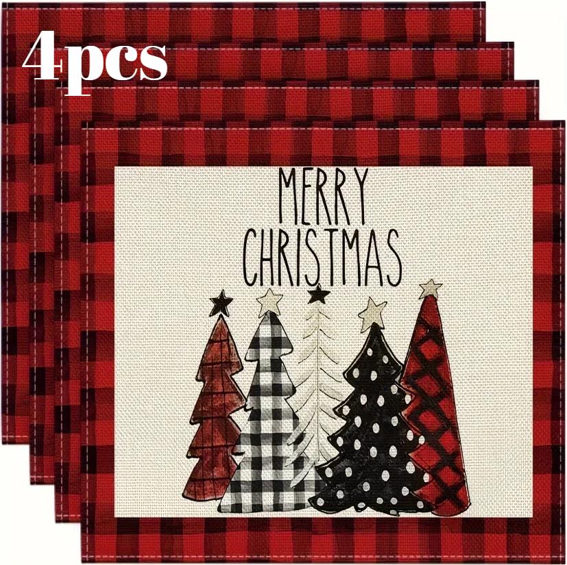 

4 шт. Рождественские настольные салфетки 30*45 см с принтом рождественских елок и снеговиков, коврики для обеденного стола, украшение для рождественской вечеринки