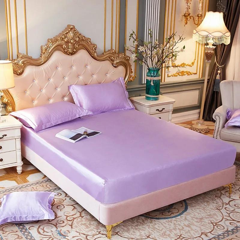 Luxury Pure Satin Queen Bed Sheet Set High End Silky Home Bed Sheets Pillow Cover Single Double Fitted Sheet with Elastic Band