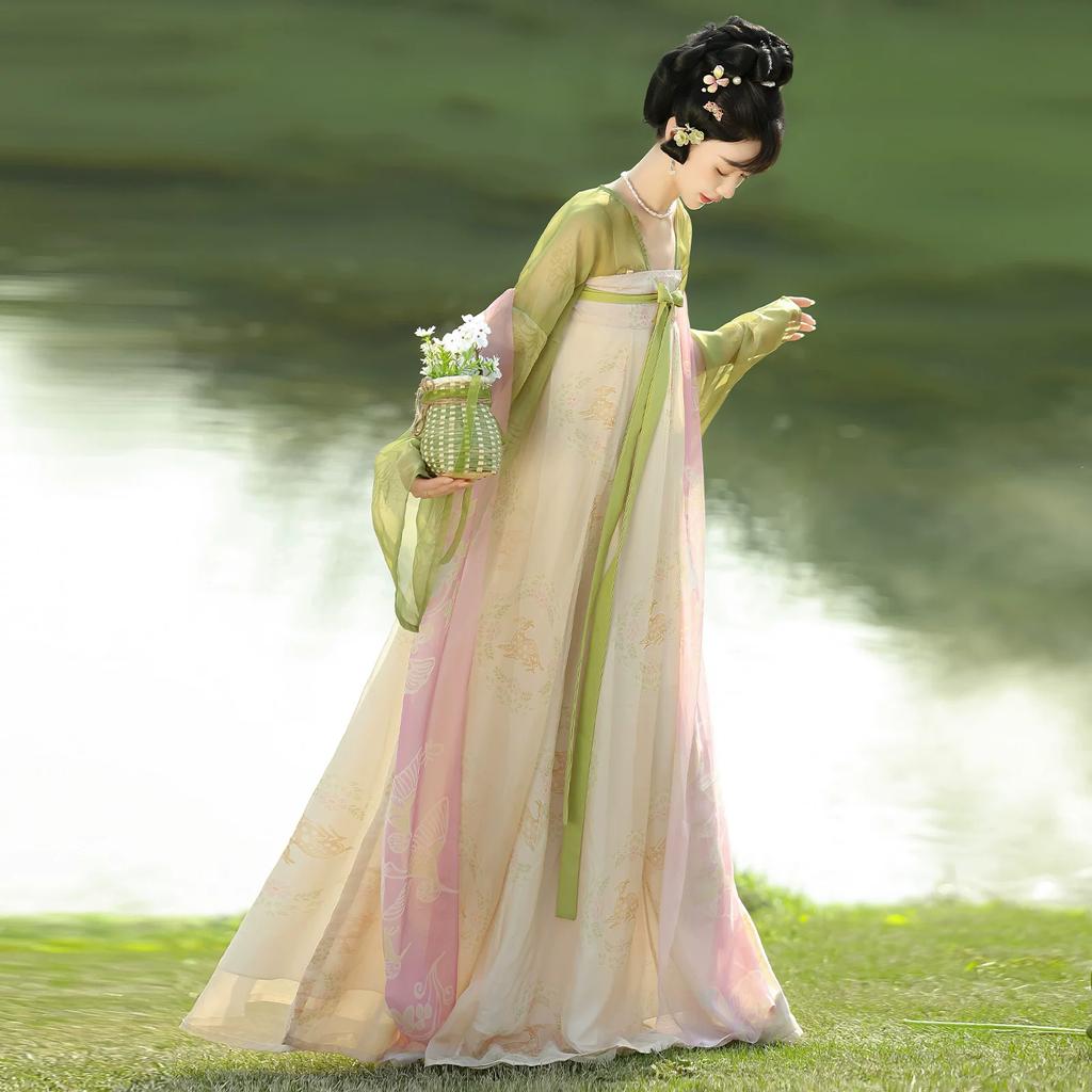 Chinese Original Tang Dynasty Hanfu, Elegant Flowy High Waist Ruqun Set for Women, Spring & Summer