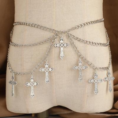 European and American Multi-Layer Alloy Hollow Cross Pendant Wave Waist Chain
