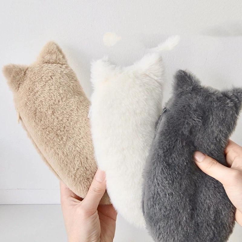 Furry Cat-shaped Pen Case - Soft And Large-capacity Pen Holder - Cute Children's Stationery Bag