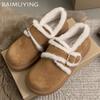 Fur Flats Women Loafers Shoes Suede Platform Buckle Casual Shoes Short Plush Boots 2024 Trend Winter Warm Cozy Zapatillas Ladies
