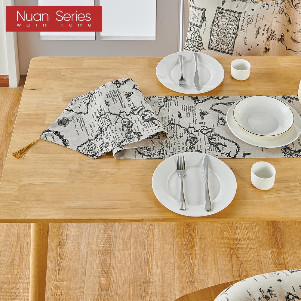 1PC Nuan Series Modern Retro Printed Tassel Decoration Cotton Linen Table Runner for Dinner Table Decor Kitchen for Home Table Home Decor