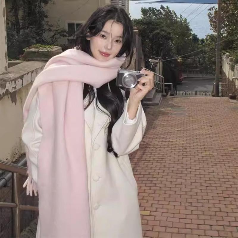 2025 Damen Schal Winter Warm Dicke Stola Wickeltuch Mode Einfarbig Pashmina Schal Langer Quasten Hijab Stolen Bufanda Kaschmir