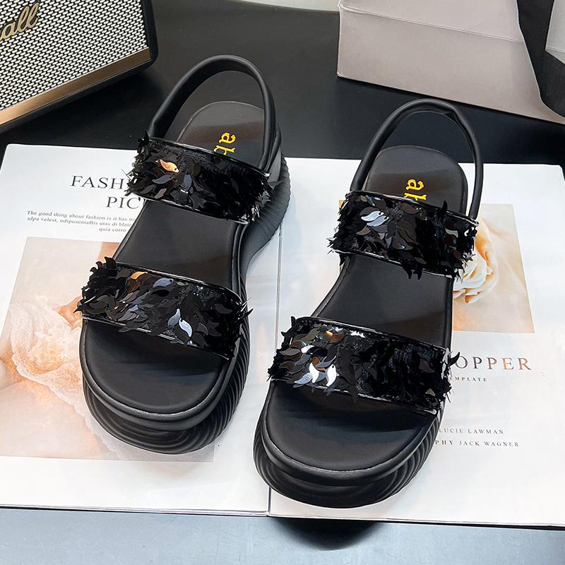 Fashion 2025 New Ladies Shoes Open Toe Women's Sandals Fashion Casual Summer Sequins Slip-on Versatile Non-Slip Platform Sandals Zapatos