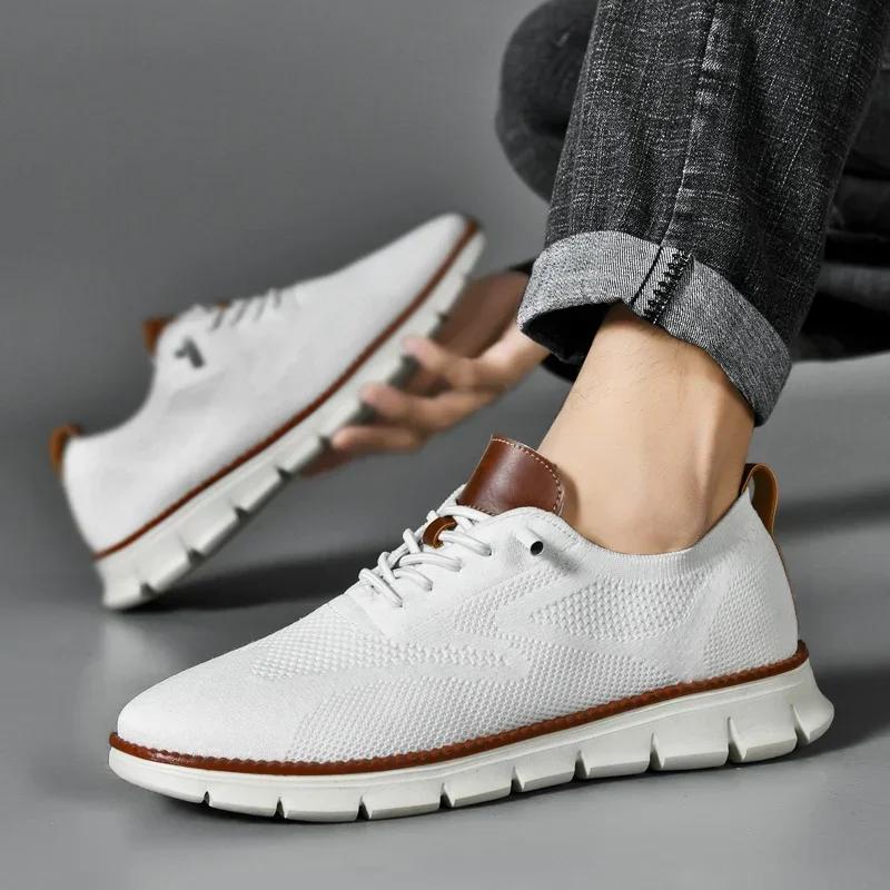 Men Sneakers Plus Size Trendy British Style Summer Breathable Soft Male Sports Shoes Fashion Solid Woven Mesh Running Flats