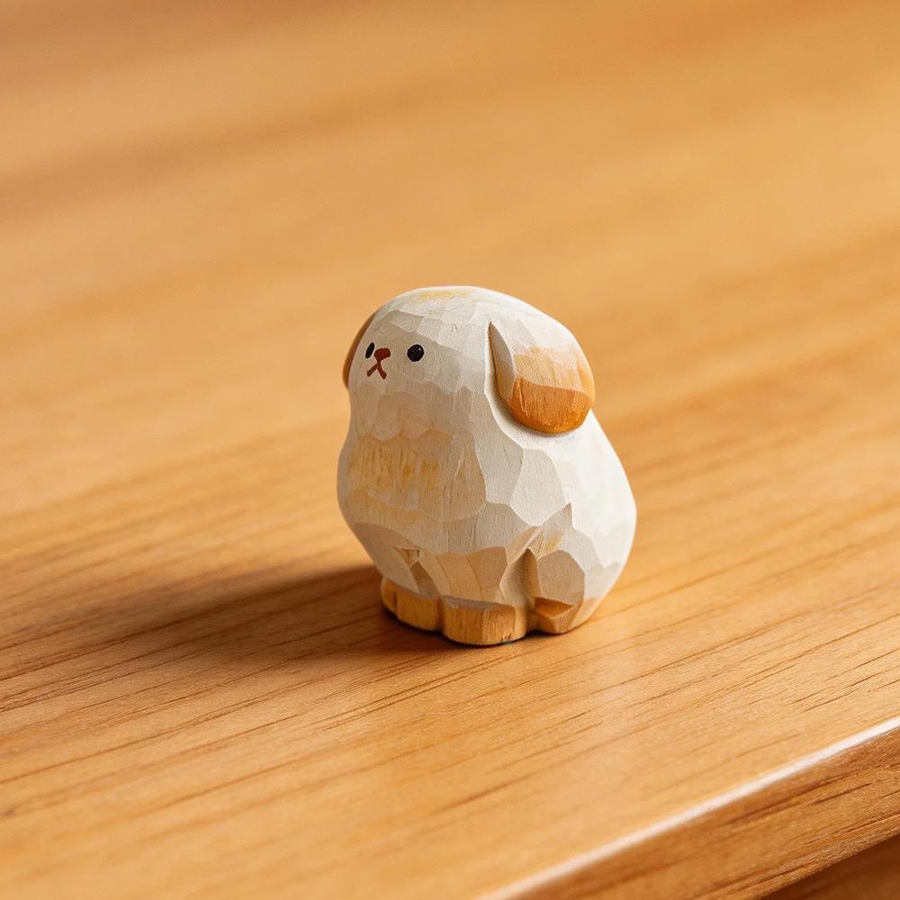 Hand Carved Wooden Golden Retriever Puppy Figurine Cute Dog Statue Ornament Home Desktop Wood Art Decor Gift for Dog Lovers