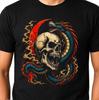 Skull Dragon Graphic Gothic Biker Fantasy Japanese Moon Flame Heavy Metal Tee.
