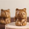 Handmade Wood Carving Cute Little Cat Ornaments Sandalwood Arrogant Cat Figurine Sculpture Wood Decor Desktop Crafts Gifts