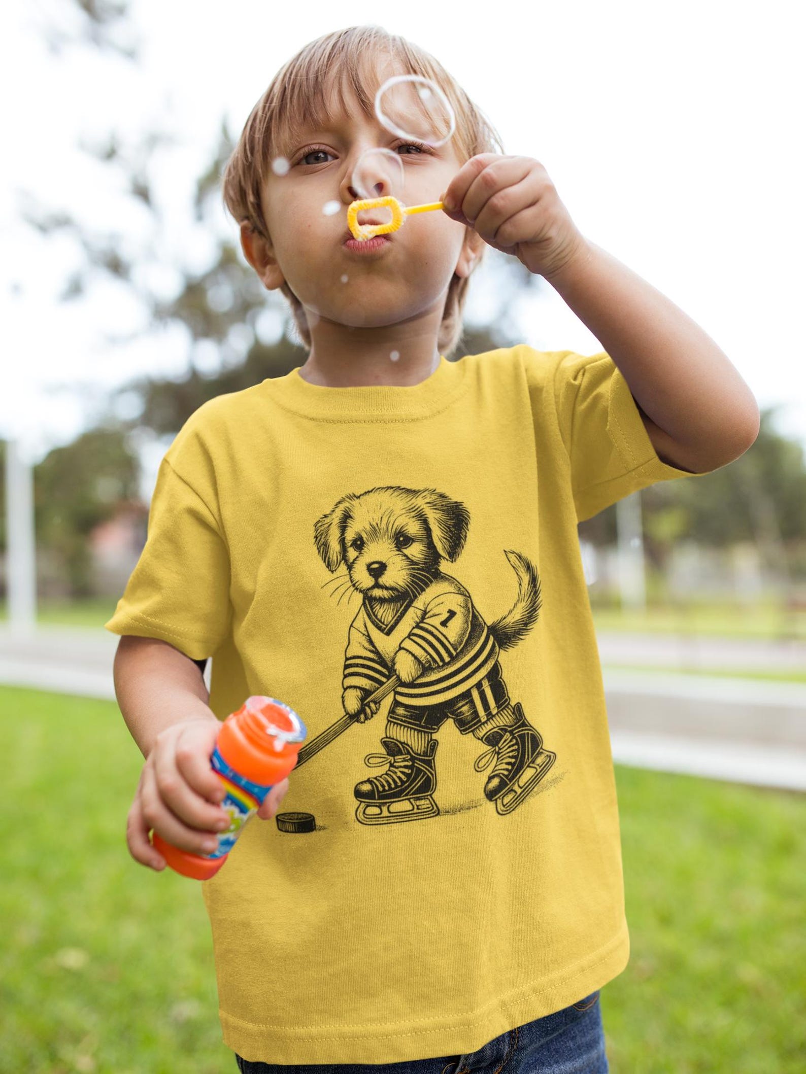 Kids Hockey Puppy T-Shirt | Dog Graphic Tee S