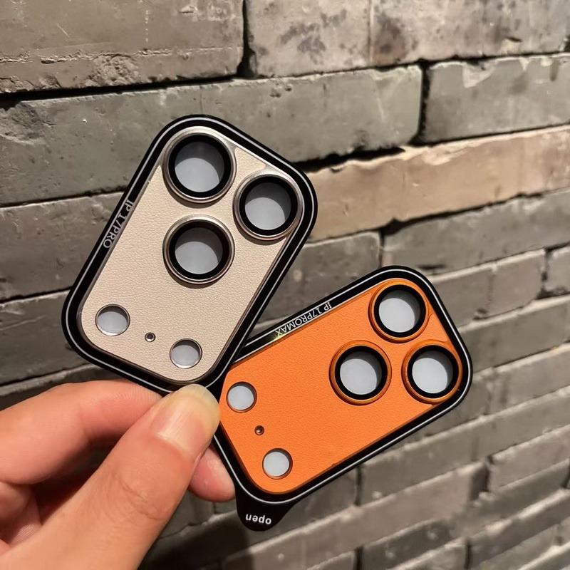 Leather Texture Aluminum Metal Ring Camera Lens Protector For IPhone 17 Pro Max HD Armor Anti Scratch Tempered Glass Film Case