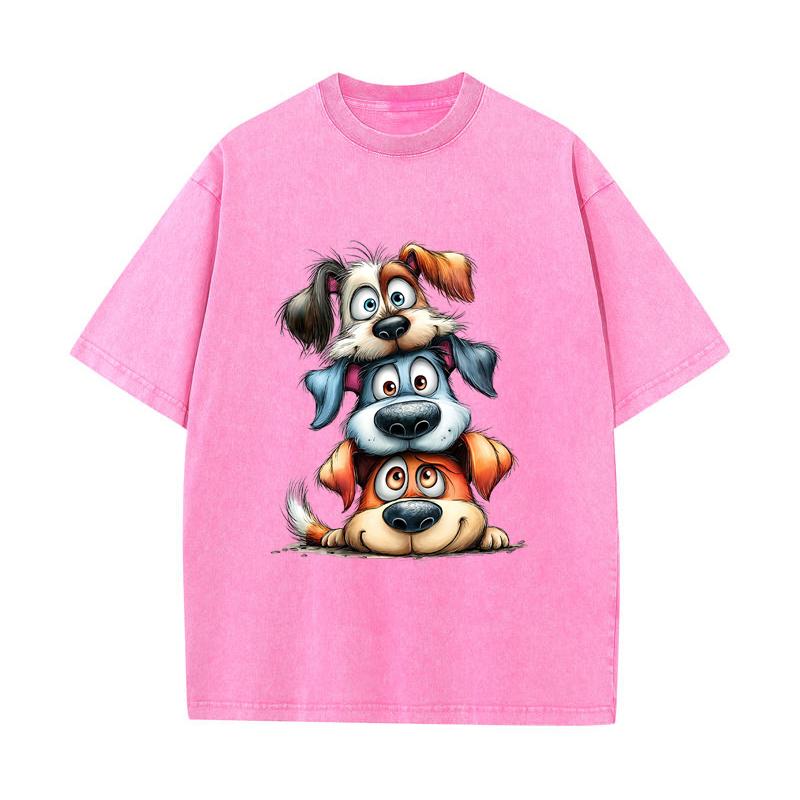 SX-25 MINISO 2026 Summer Vintage Wash  Printed Pure Cotton Shoulder Style Men's and Women's Round Neck Short Sleeved Couple T-shirt