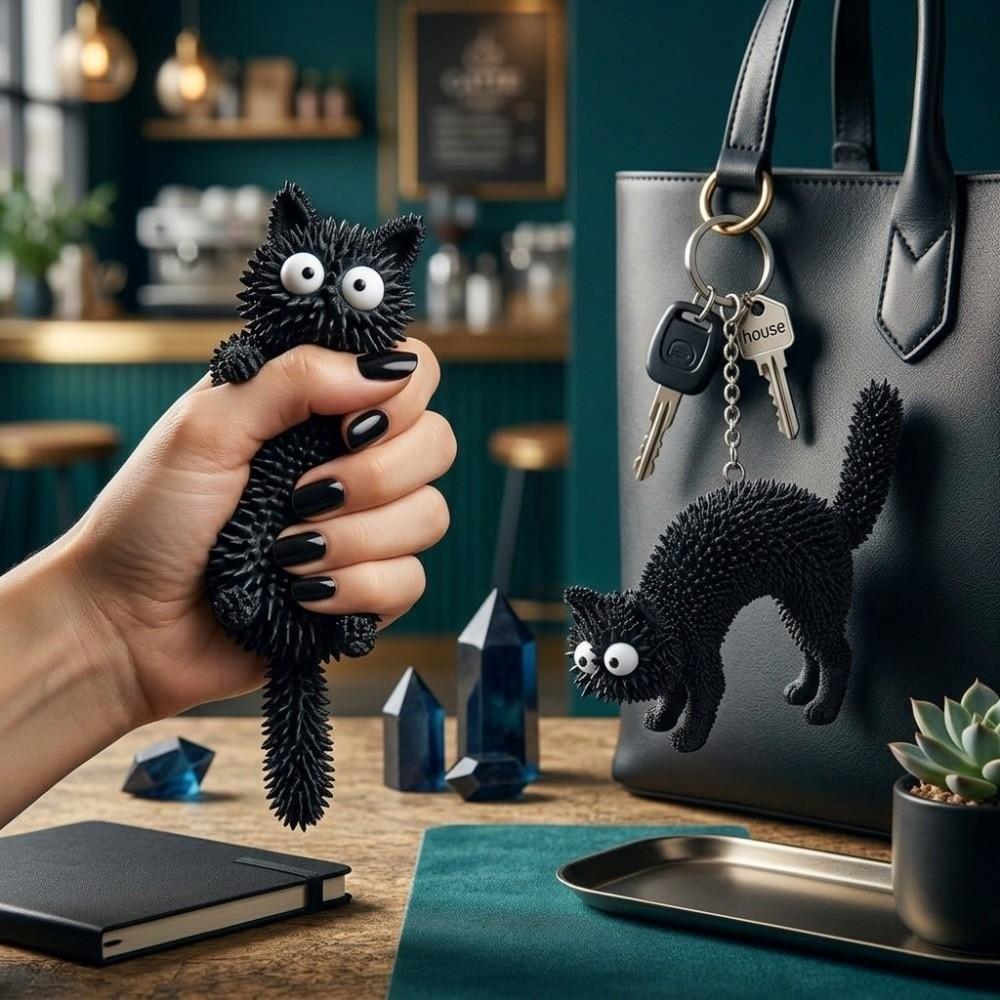 Stereo Tactile Spiky Cat Keychain 3D Printed Fidget Grip Toy Fun Stress Relief Pendant  Cat Lovers