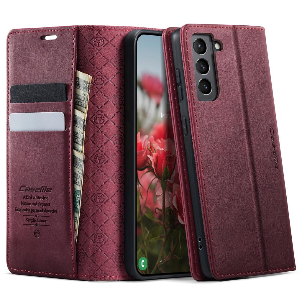 For Samsung Galaxy S21+ 5G Case CASEME 033 Series RFID Blocking Wallet Stand Calf Texture Leather Phone Cover