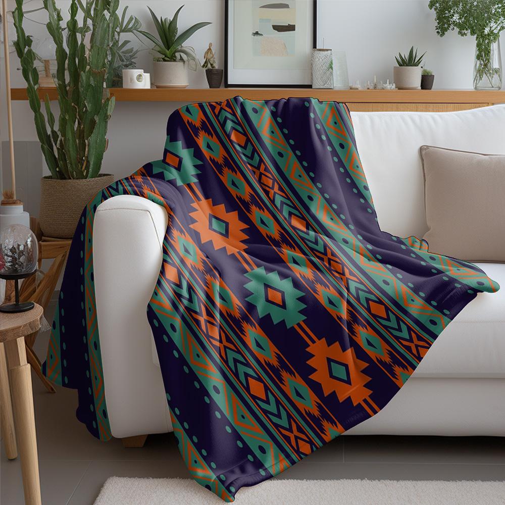 Dark Tribal Geometric Pattern Fleece Blanket Throw Soft Warm Bed Sofa Decoration Gift