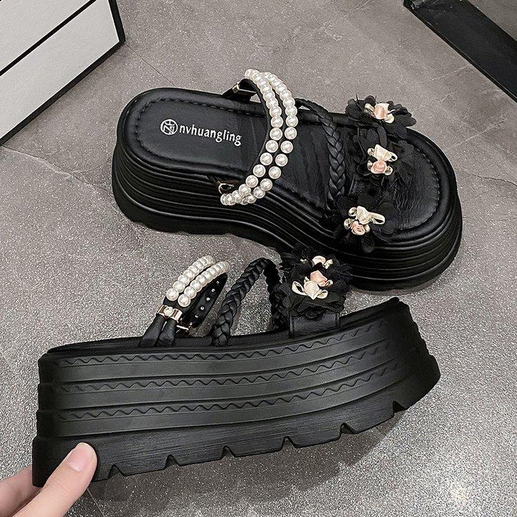 Fashion Female Shoes Beige Heeled Sandals House Slippers Platform On A Wedge Slides Low 2025 Black Summer Soft Flat Solid Back Strap Fab