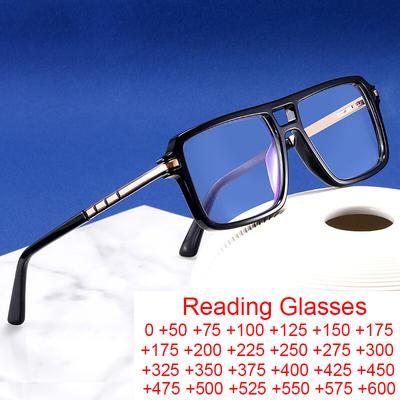 Retro Men Square Big Frame Reading Glasses Trend Brand Design Blue Light Blocking Presbyopic Eyewear Male Double Bridge Glasses