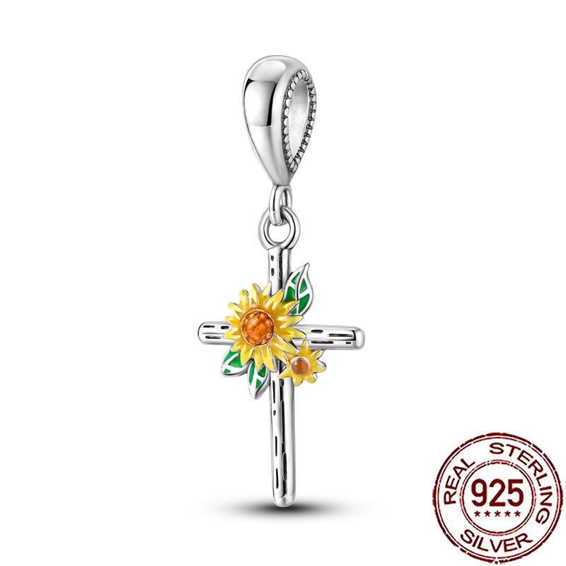 Charms Copper Angel Crucifix Cross Dangle Religious Beads Fit Snake Chain Bracelet Necklace Women Diy Jewelry