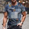 New Denim Pattern 3D Men's T Shirt Summer Short Sleeve O-Neck Pullover Fashion Street Sportwear Oversized Casual Male Clothing