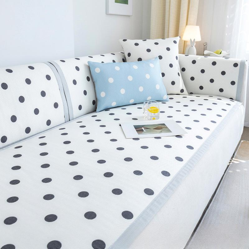 Summer Sofa Cushion Summer Mat Ice Silk Non-Slip Simple Polka Dot Cushion Fresh Summer Backrest Sofa Cover Slipcover