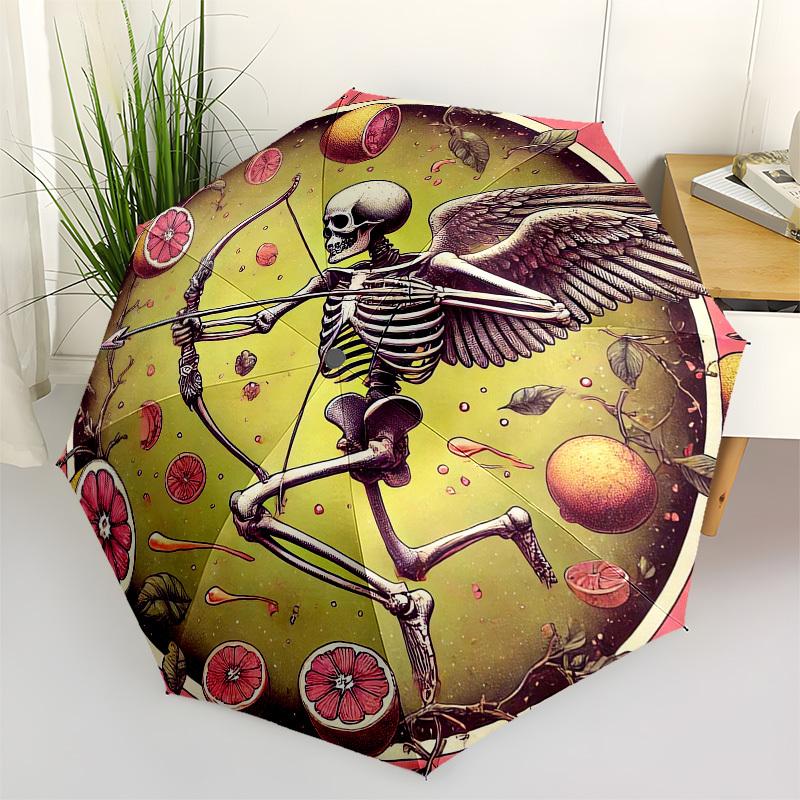 

1pc Skeletal Archery with Citrus Fruits Umbrella with Plastic Handle,Vibrant Cartoon Pattern,Multi-functional UmbrellaB2004