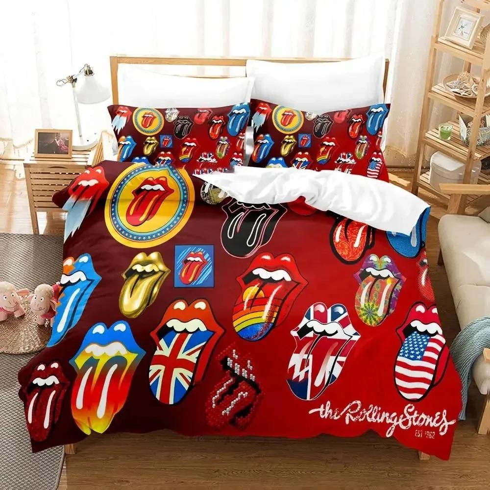 

3D Друк Логотип Rolling Stones Постільна Білизна Набір Підковдра Набір для Ліжка Покривало для Ковдри Наволочка Ковдра Розмір Кінг Квін Для Хлопчиків Дорослих 135x200cm 2pcs