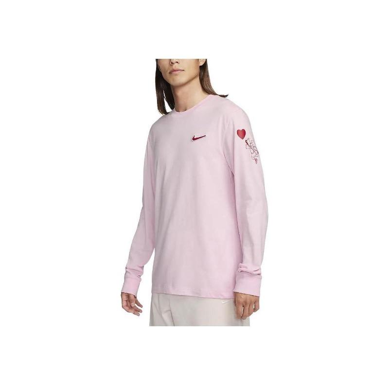 Nike Valentinstag Serie Einfarbig Rundhals Lässig Langarm T-Shirt Herren Oberteile Schaumrosa FV3994-663