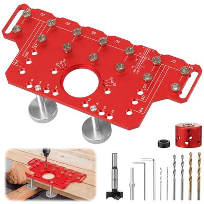 Aluminum Alloy Cabinet Hinge Jig Hinge Hole Drilling Guide Template with Drill Bits Mortising Kit for Cabinet Door Installation