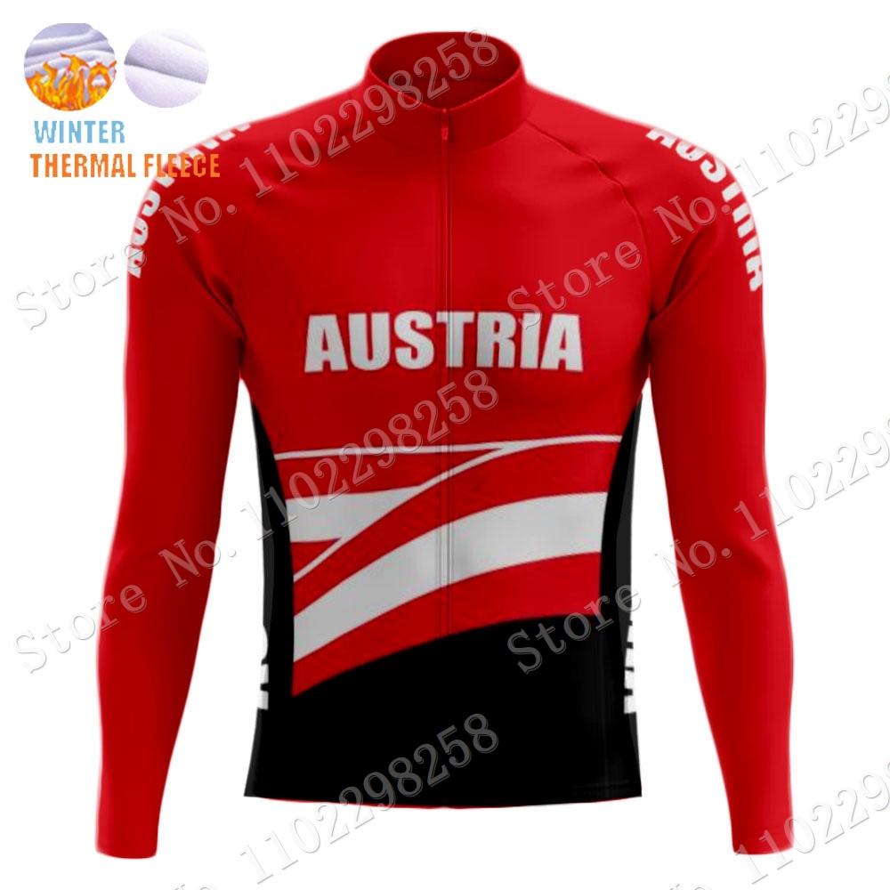Austria National Winter Cycling Jersey Bib Set MTB Bike Clothing Ropa Ciclismo Thermal Fleece Bicycle Clothes Cycling Wear