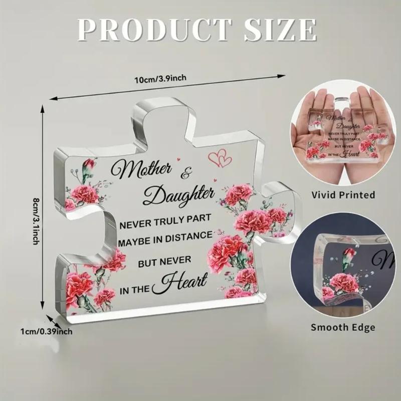 Gifts for Mom Unique Mothers Day Engraved Acrylic Puzzle-Shape Plaque Desk Decoration Gift for Mom Birthday Christmas