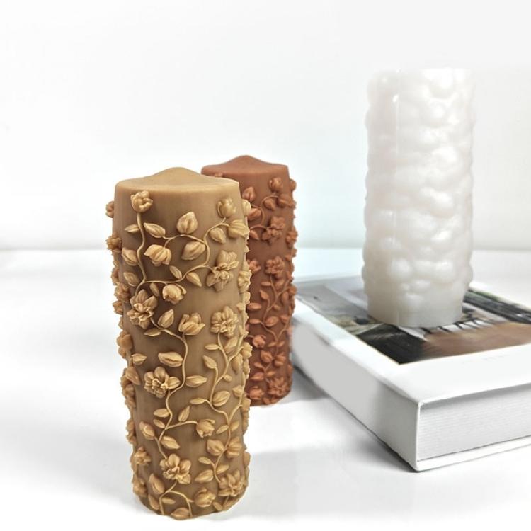 Embossed Floral Leaf Cylinder Silicone Candle Molds for Candle Soap Home Decoration Silicone Molds for Chocolate Cake