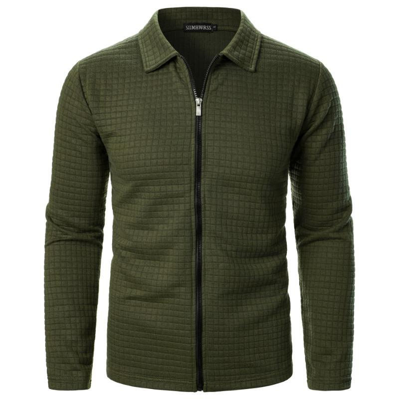 Karierte Stoffjacke Strickjacke Herren Herbst Neuer Stil Reißverschlussmantel Lässig Herren Langärmlig Kragen Waffelstoff Oberteil