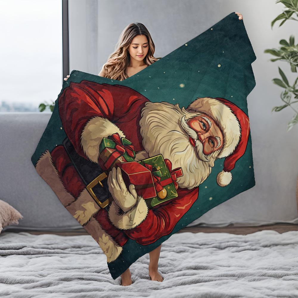 Tuniu Christmas Santa Plush Blanket Soft Warm Throw Sofa Bed Cover Gift for Kids Teens Adults