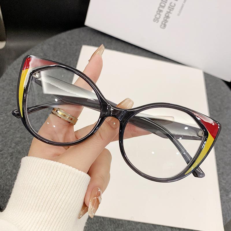 European American Cat Eye Anti-blue Light Women's Color Block Glasses