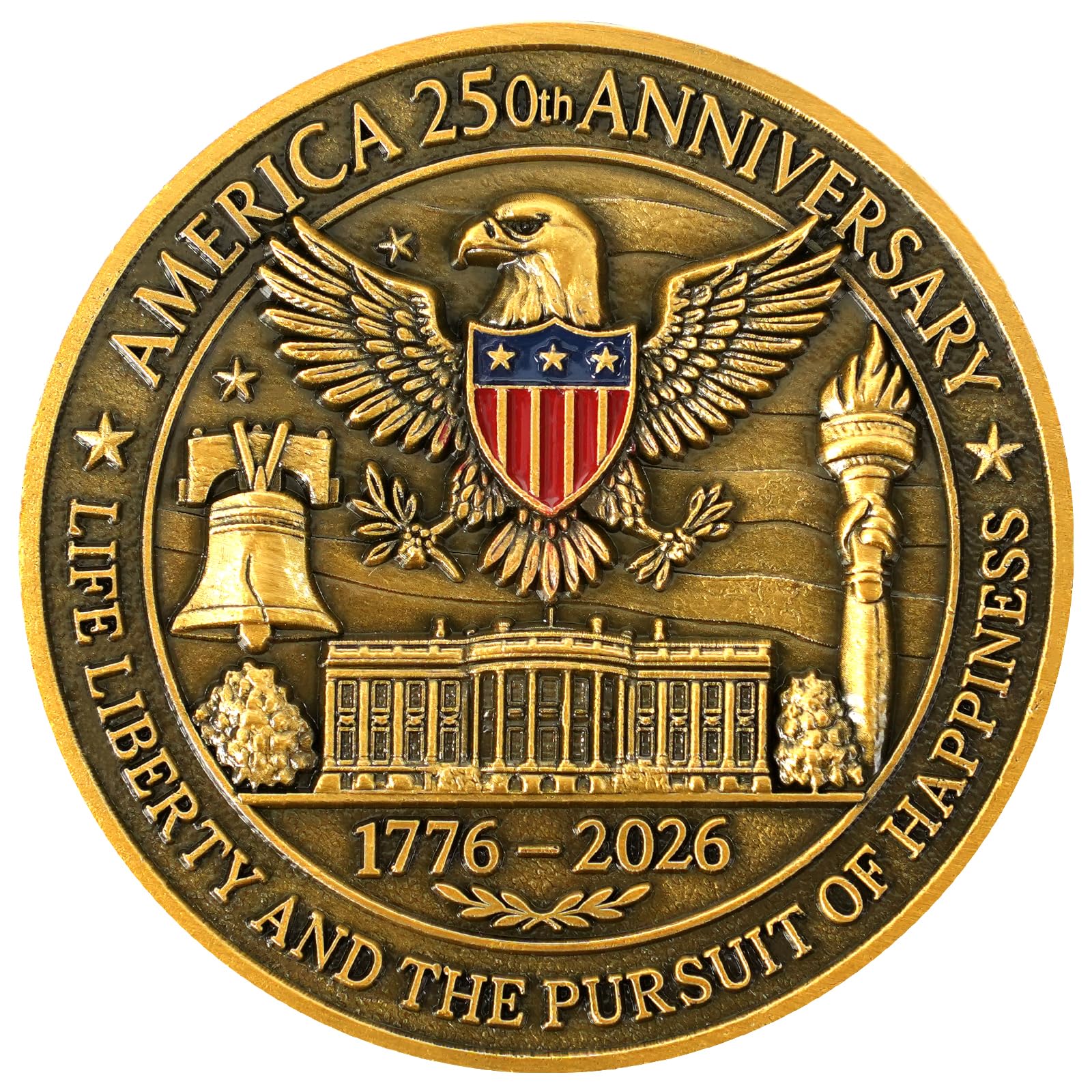 America 250th Independence Anniversary Commemorative Coin, Golden Eagle, Flag & Liberty Bell Challenge Coin USA 1776-2026, Metal Collectible Medal for 250th-Eagle