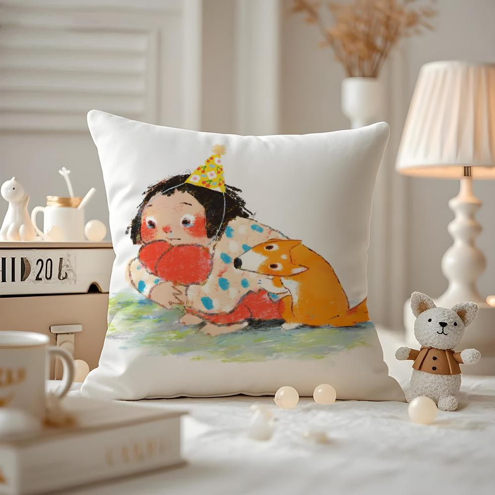 Illustrations Of Everyday Life Cushion Cover Pattern Printed Pillowcase For Living Room Sofa Cushion Cover & Bedroom Decor