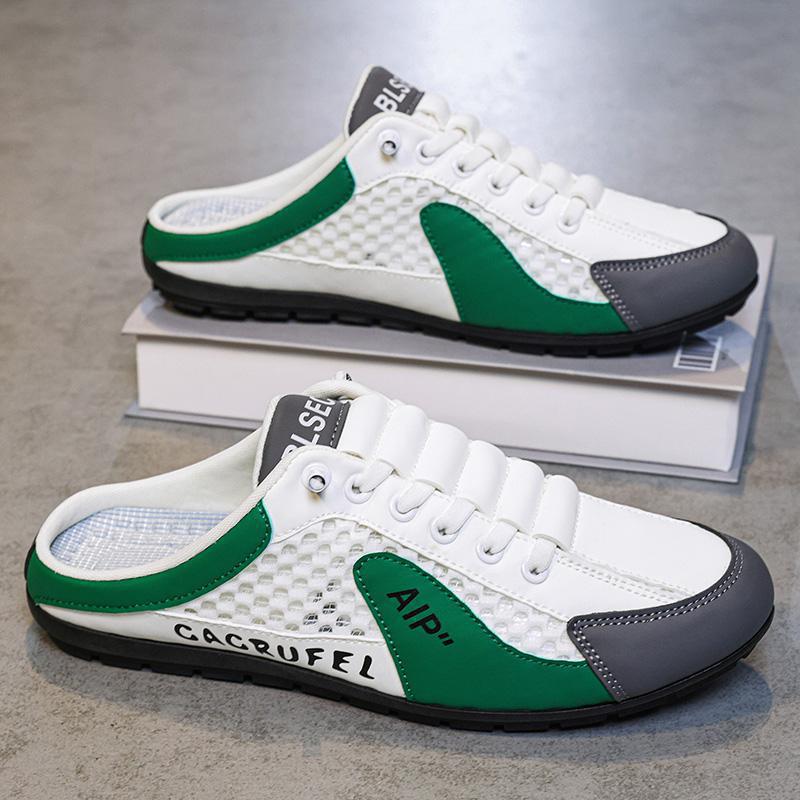 Klapki Baotou męskie letnie zewnętrzne siatkowe oddychające antybakteryjne antypoślizgowe lazy half drag one pedal casual sandały plażowe