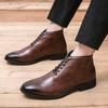 Plus Size Men's High-Top Brogue Leather Lace-up Boots in British Style