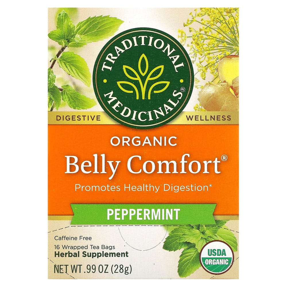 Traditional Medicinals Belly Comfort Peppermint Caffeine-Free Tea Bags, 16 Count, 28g (0.99 oz)