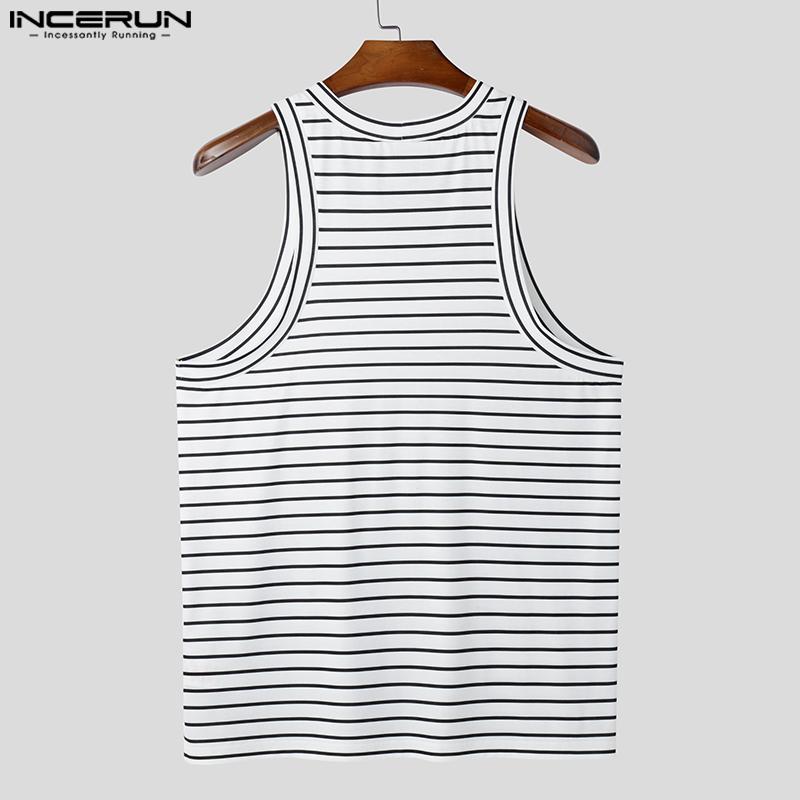 INCERUN Men Sleeveless Striped Print Casual Loose Tank Tops